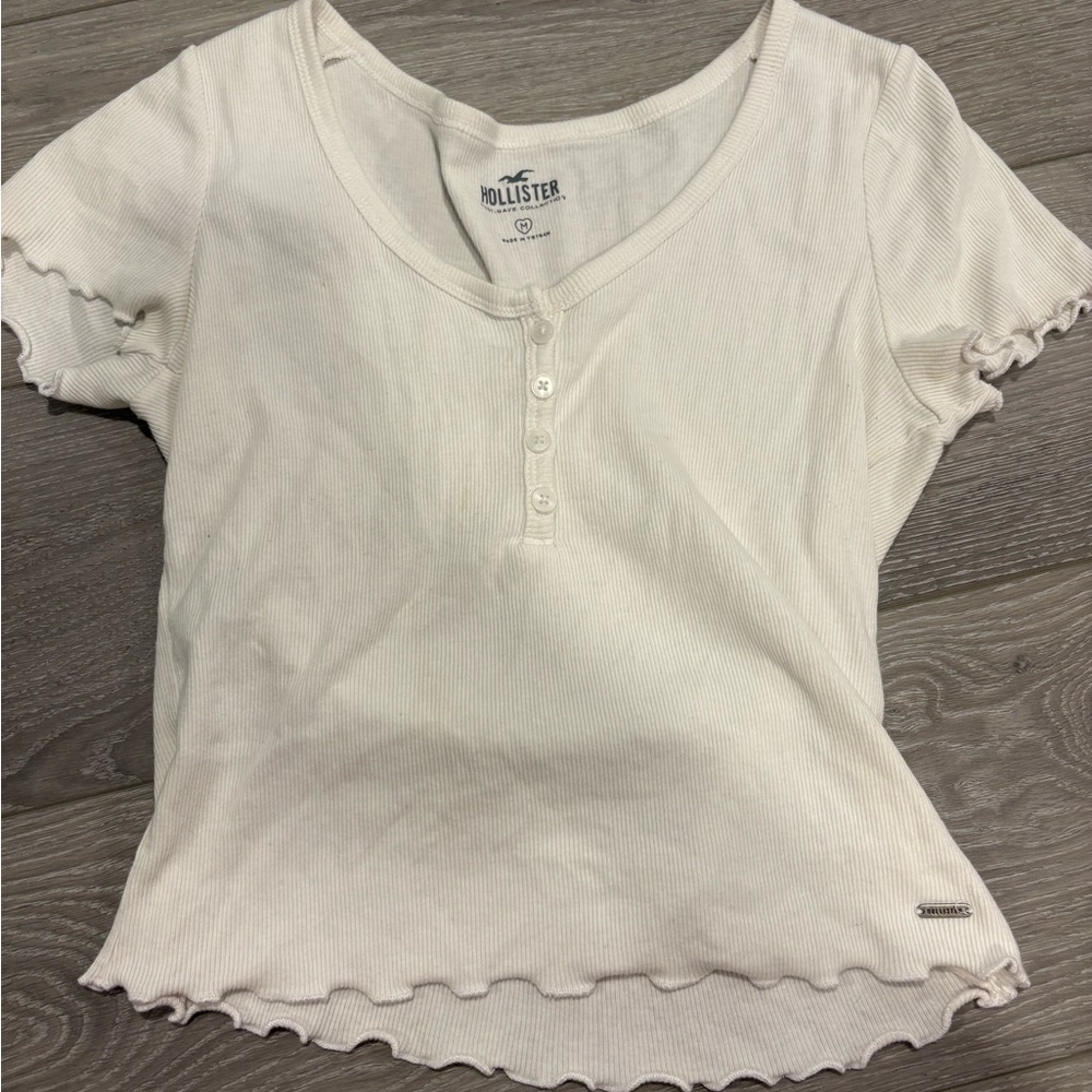 Hollister Cream Ribbed Button-Up Top
